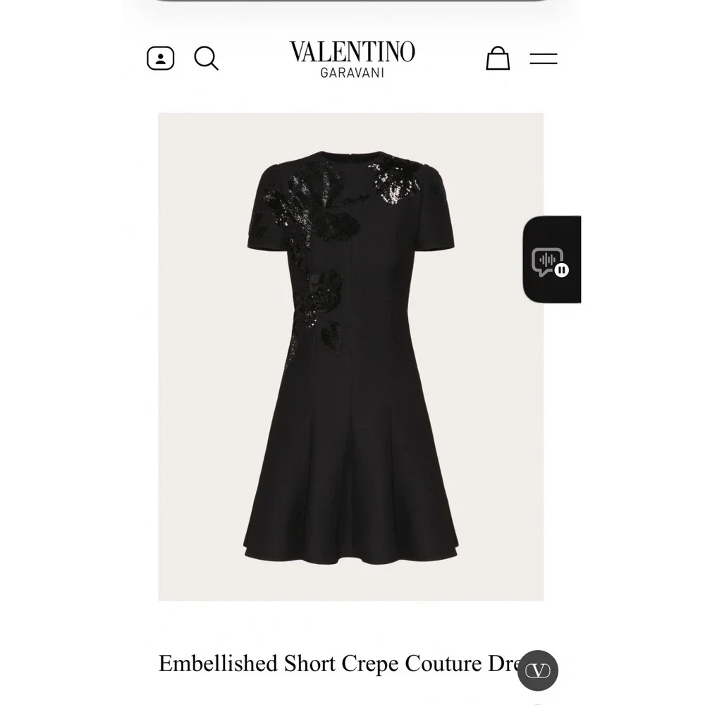 Valentino Black Embellished‎ Short Crepe Couture Dress Size 14